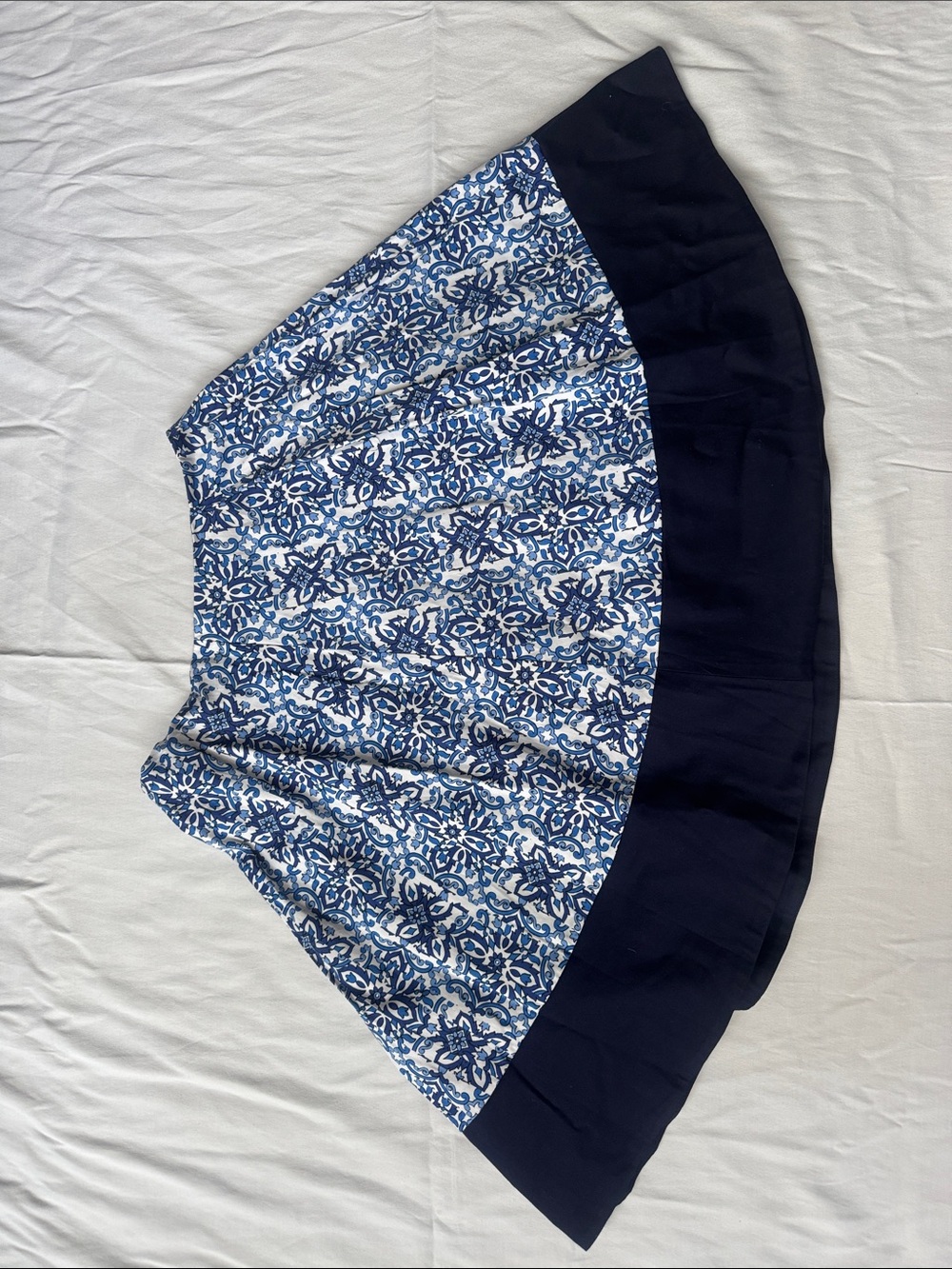 Milly Blue Printed Circle Skirt with Navy Band